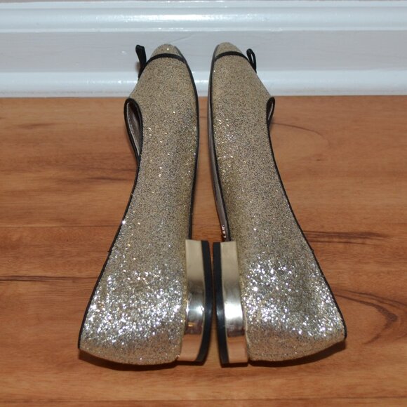 Nanette Lepore Dina Gold Glitter Bow tie Pointed Toe ballet flats, sz 8M - Picture 6 of 8